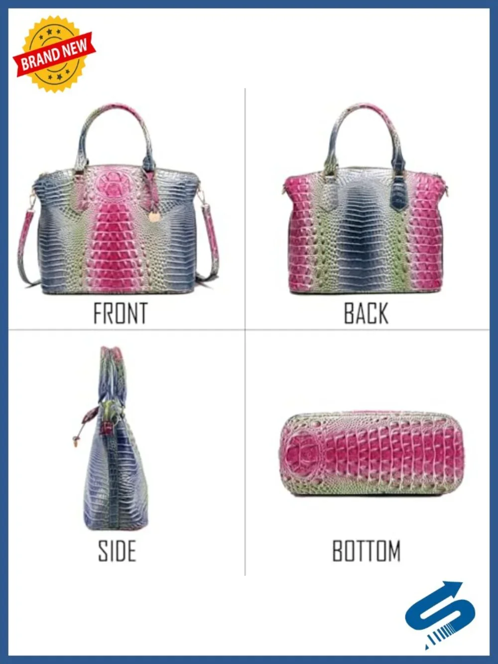 Womens Crocodile Pattern Vegan Leather Satchel Bag with Dual Top Handles